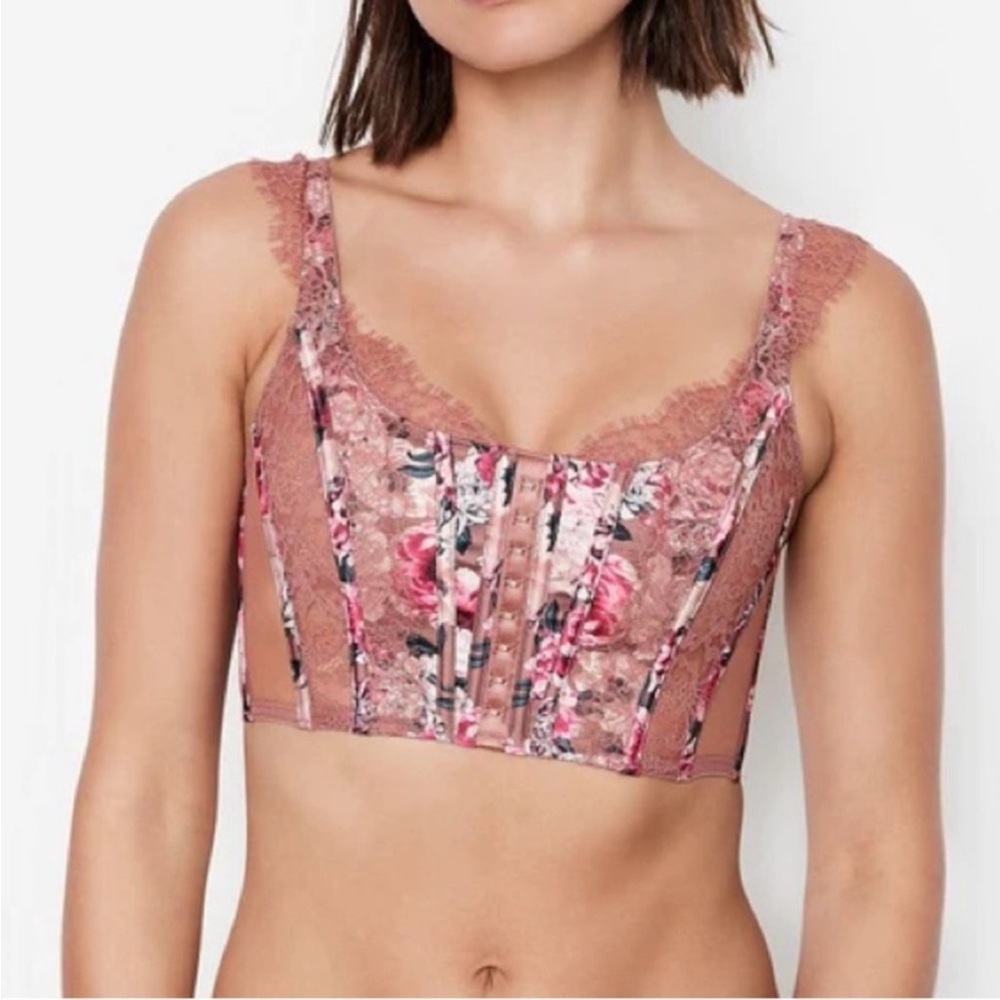 Victoria's Secret Floral Lace Corset Bralette in Pink and White